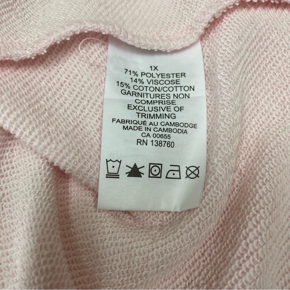 Active Zone Size 1X Pink Crewneck Sweatshirt Short Sleeves and Grommet Detailing - Picture 4 of 7